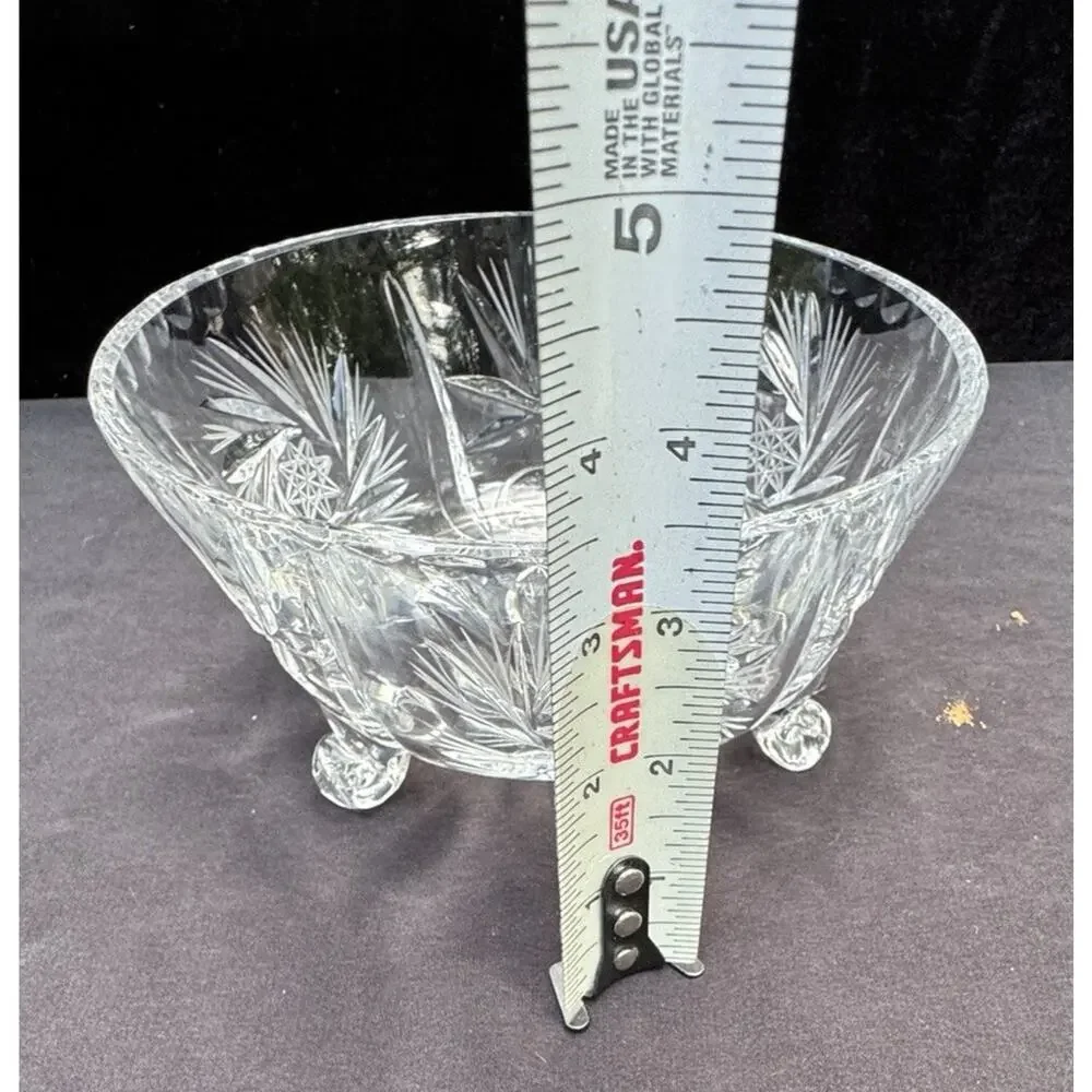 Vtg Crystal Glass Pinwheel Center Star Of David Pattern Footed Serving Bowl -C13